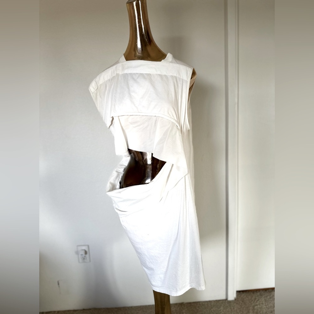 Rick Owens dark shadow cut out tunic dress white asymmetrical medium